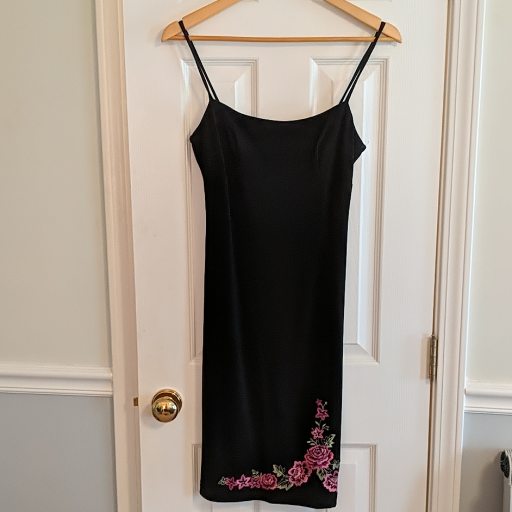 Black Dress with Flower Embroidery